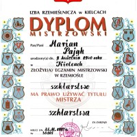 dyplom mistrzowski Mariana Pająka